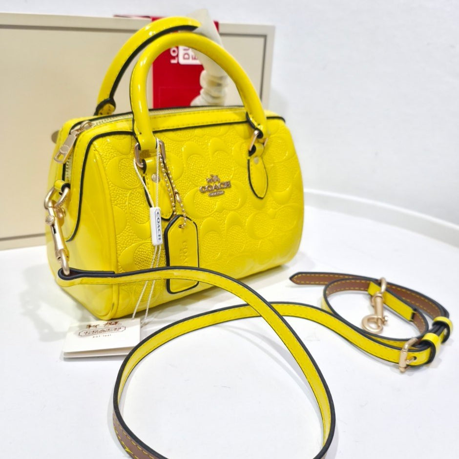 Coach Red Signature Mirror Original Satchel with Crossbody Strap 👜