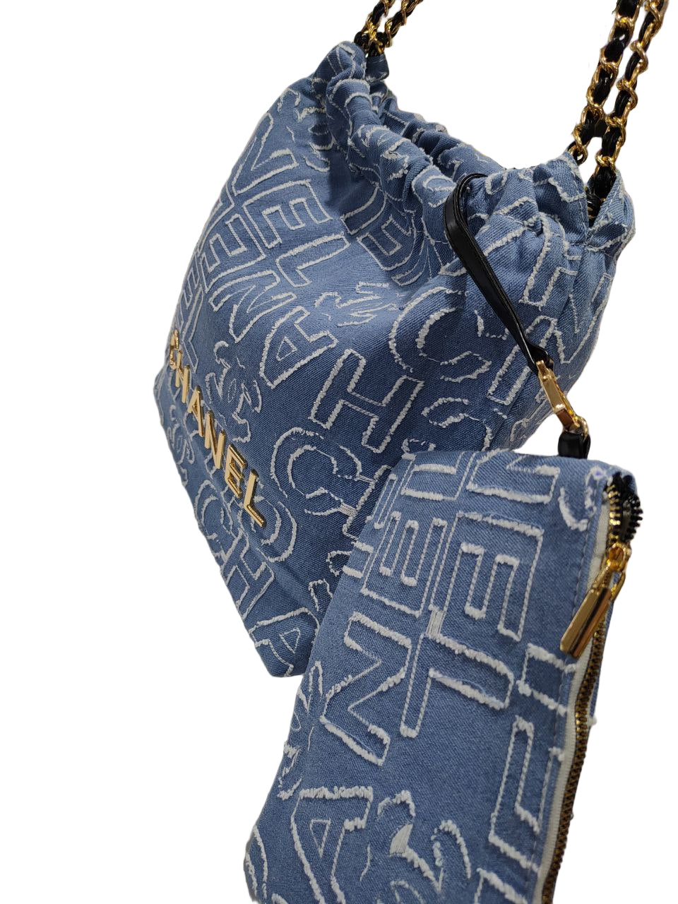 💙 Chanel Denim Gold Logo Shoulder Bag with Pouch ✨