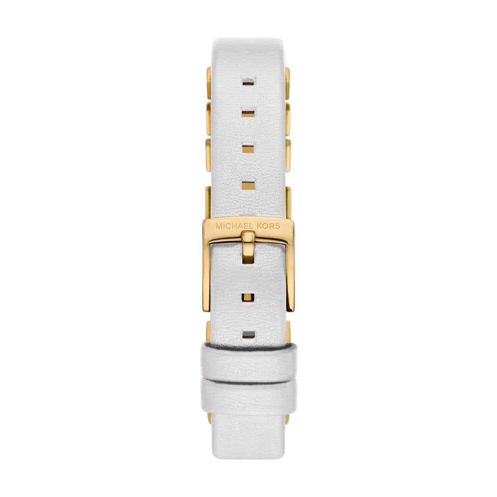 Michael Kors Women's Mini Gold-Tone Square Watch with White Leather Strap 🌟⬜💛