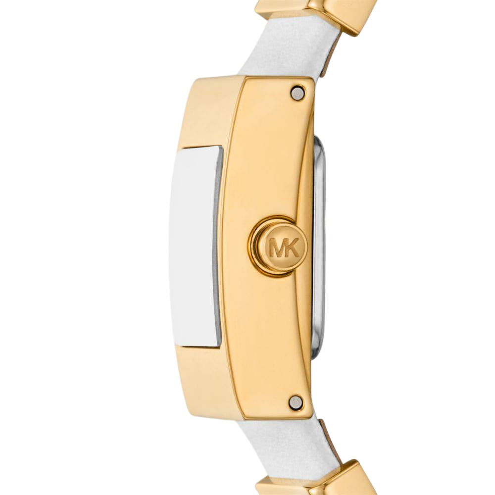 Michael Kors Women's Mini Gold-Tone Square Watch with White Leather Strap 🌟⬜💛