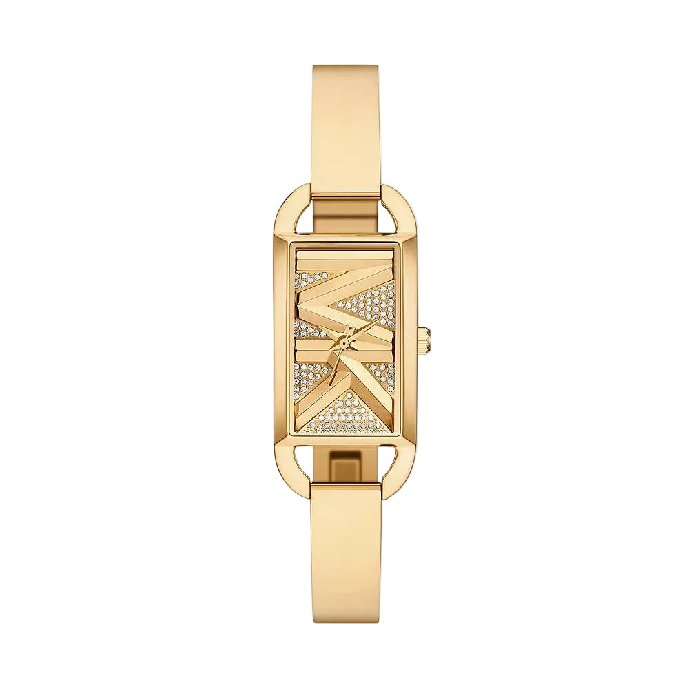 Michael Kors Women's Gold-Tone Rectangle MK Logo Pave Bracelet Watch 💛💎👑