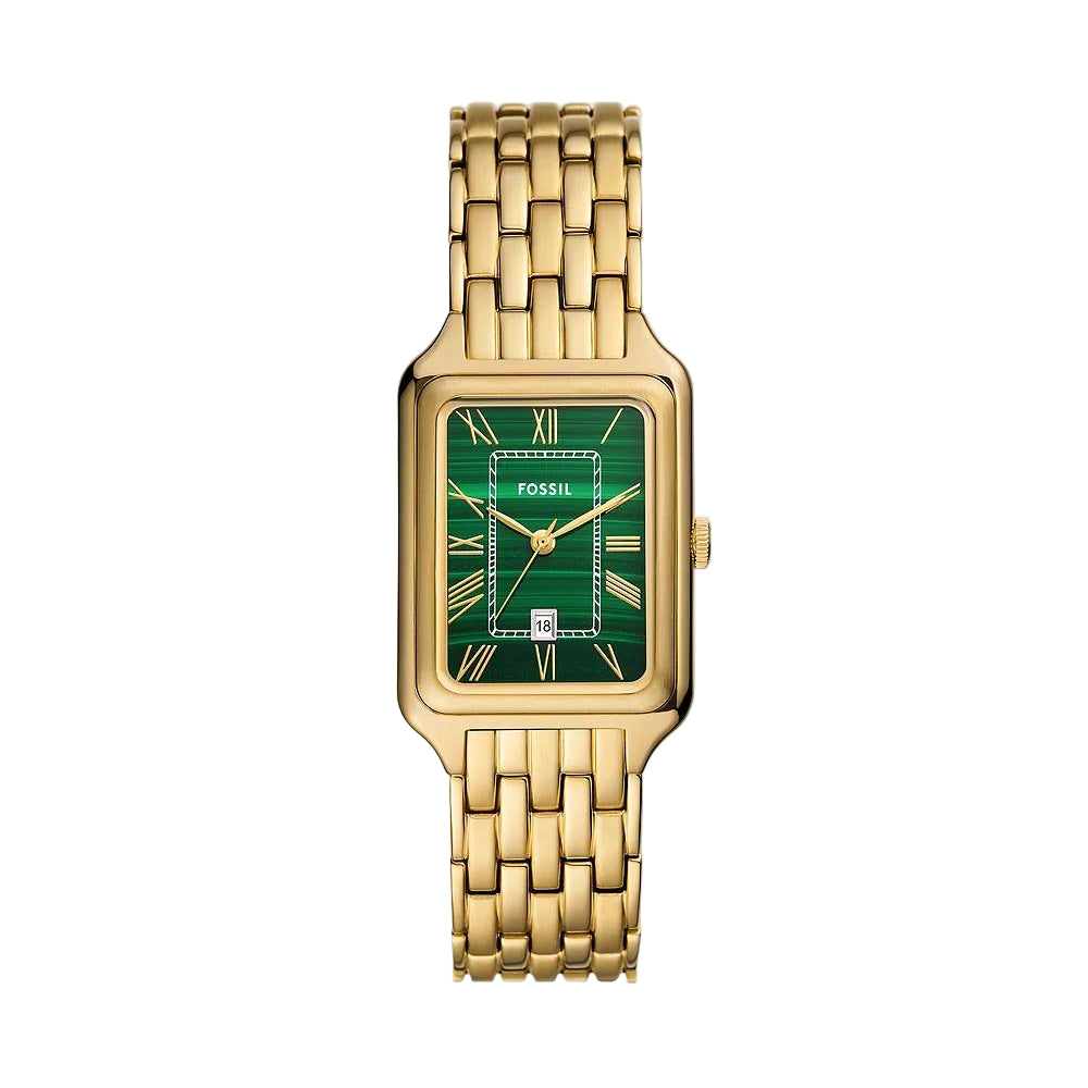 Fossil Women's Rectangular Gold-Tone Watch with Green Malachite Dial 💚⚜️💛