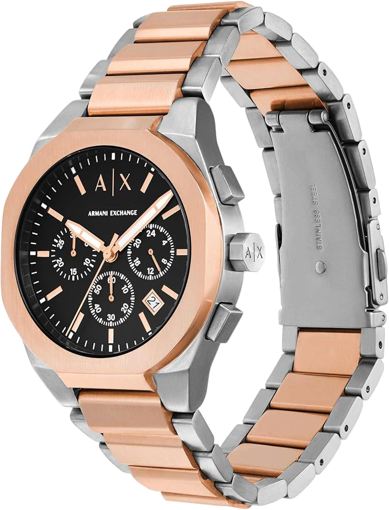 Armani Exchange Men's Chronograph Two-Tone Silver & Rose Gold Watch ⌚🖤🔥