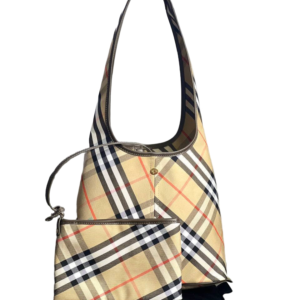 Burberry Haymarket Check Canvas Hobo Bag with Matching Pouch tartan 🐴✨🛍️