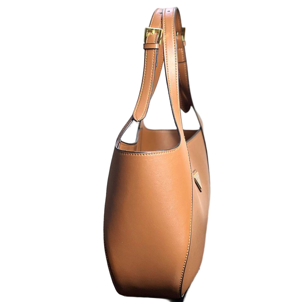 Prada Tan Leather Sculptural Shoulder Tote with Logo Plaque 🤎🔺👜