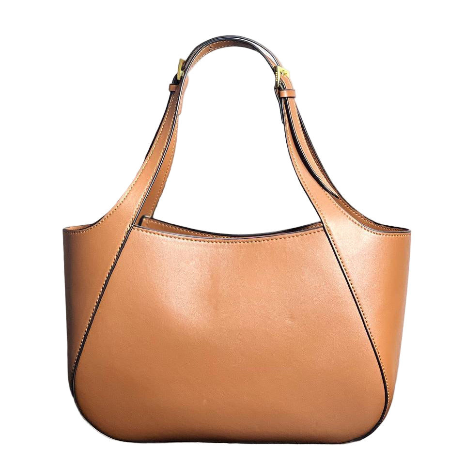 Prada Tan Leather Sculptural Shoulder Tote with Logo Plaque 🤎🔺👜