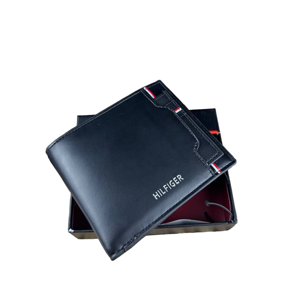 Tommy Hilfiger Men's Black Leather Bi-Fold Wallet with Stripe Details 🖤💳🚩