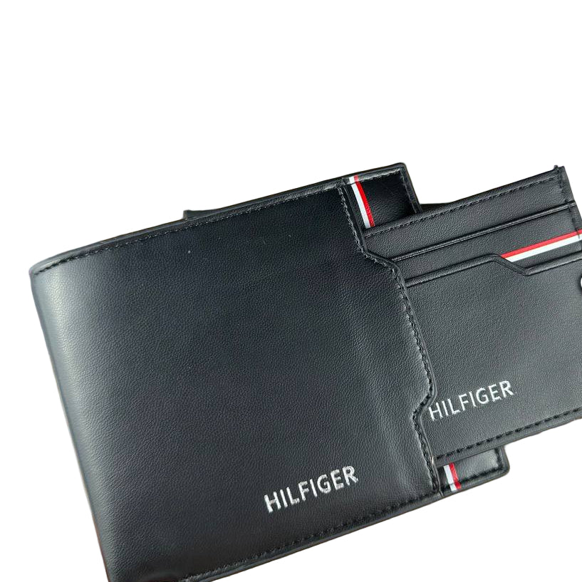 Tommy Hilfiger Men's Black Leather Bi-Fold Wallet with Stripe Details 🖤💳🚩