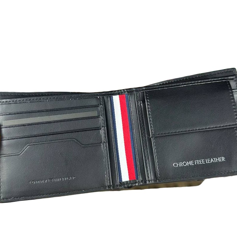 Tommy Hilfiger Men's Black Leather Bi-Fold Wallet with Stripe Details 🖤💳🚩