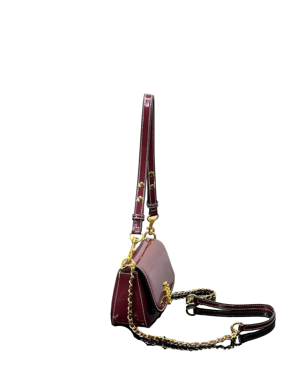 Tory Burch Kira Patent Leather Shoulder Bag Gold Logo 🍷✨👜