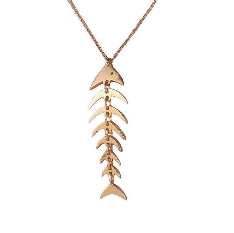 Dainty Gold Fish Skeleton Dangle Pendant Necklace 🎣✨💛