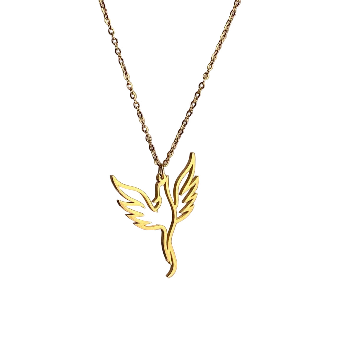 Majestic Golden Phoenix Outline Pendant Necklace 🔥🕊️👑