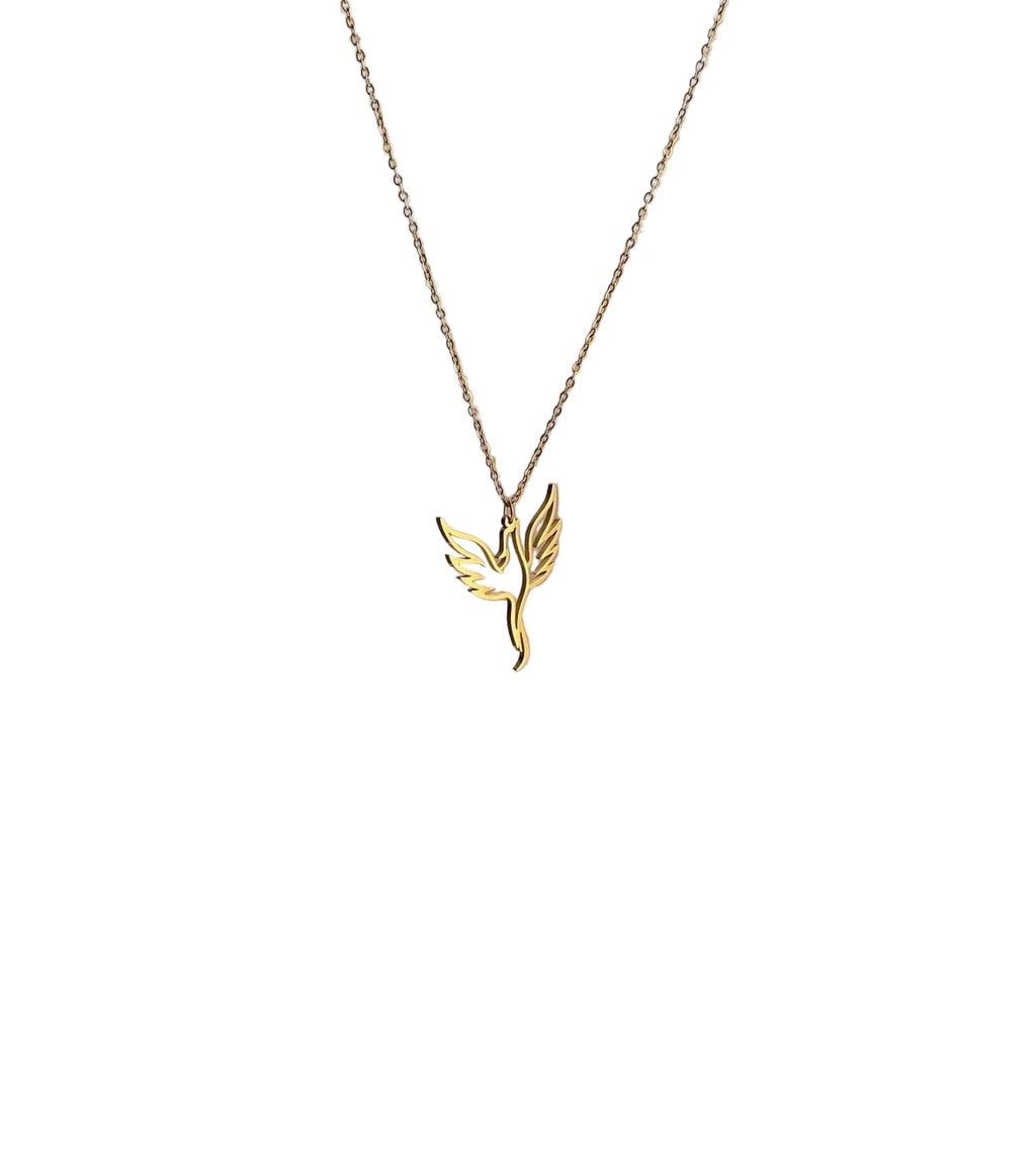 Majestic Golden Phoenix Outline Pendant Necklace 🔥🕊️👑