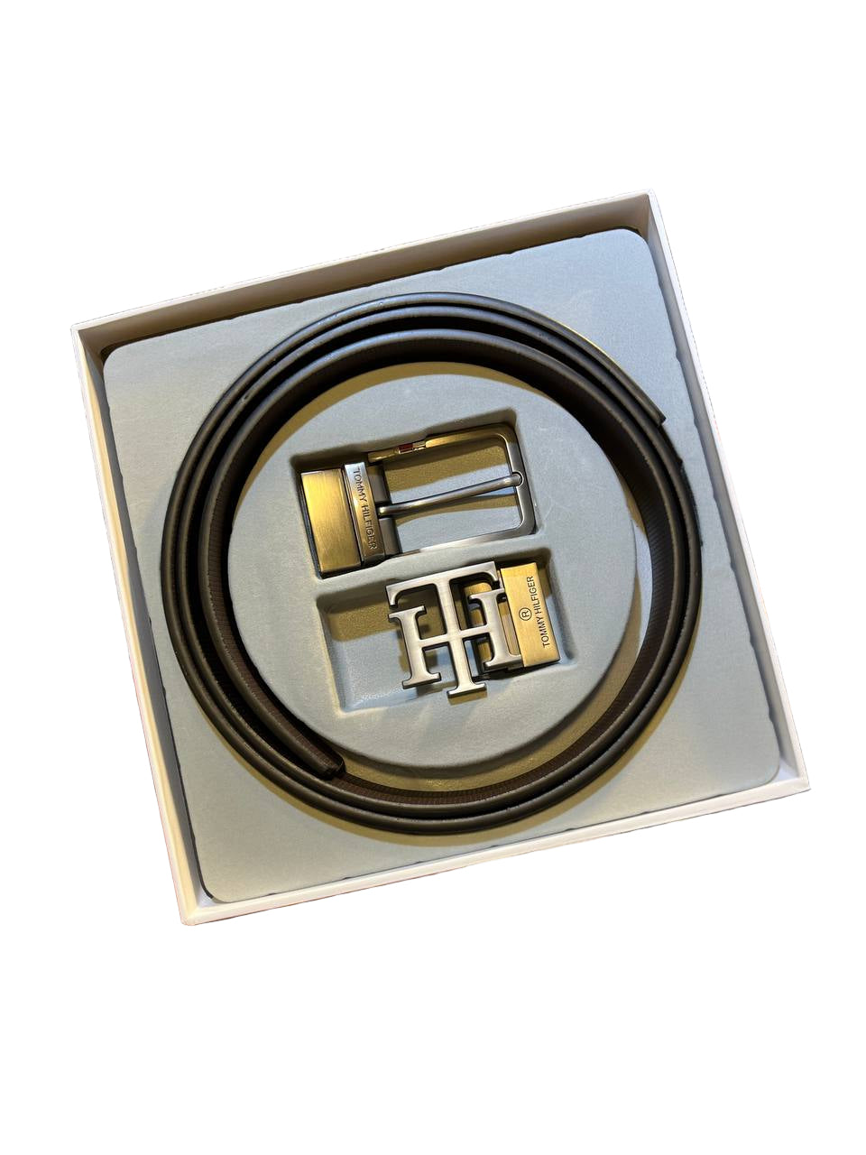 Tommy Hilfiger Reversible Leather Belt Set with Signature & Classic Buckles 🔴🔵🎁