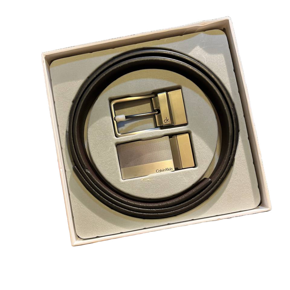 Calvin Klein Reversible Leather Belt Set with Textured & Pin Buckles ✨🔄🎁