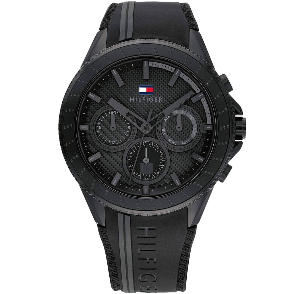 Tommy Hilfiger Men's All-Black Textured Dial Multi-Function Watch 🖤⚫️⌚️