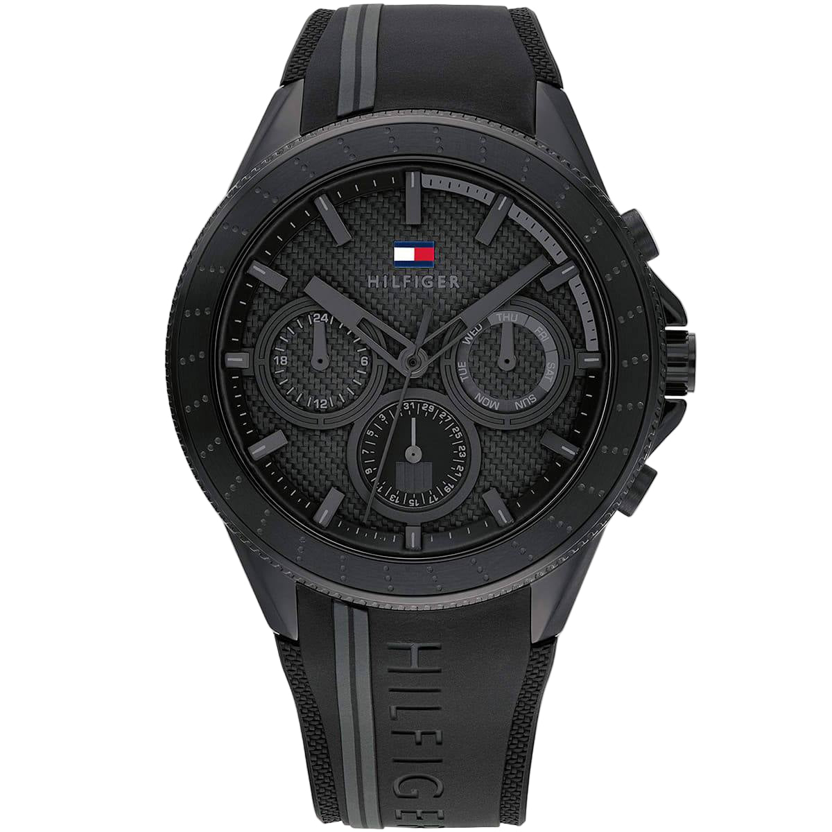Tommy Hilfiger Men's All-Black Textured Dial Multi-Function Watch 🖤⚫️⌚️