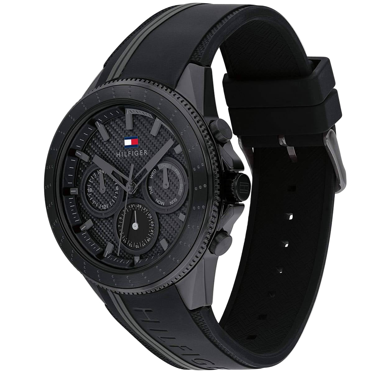 Tommy Hilfiger Men's All-Black Textured Dial Multi-Function Watch 🖤⚫️⌚️