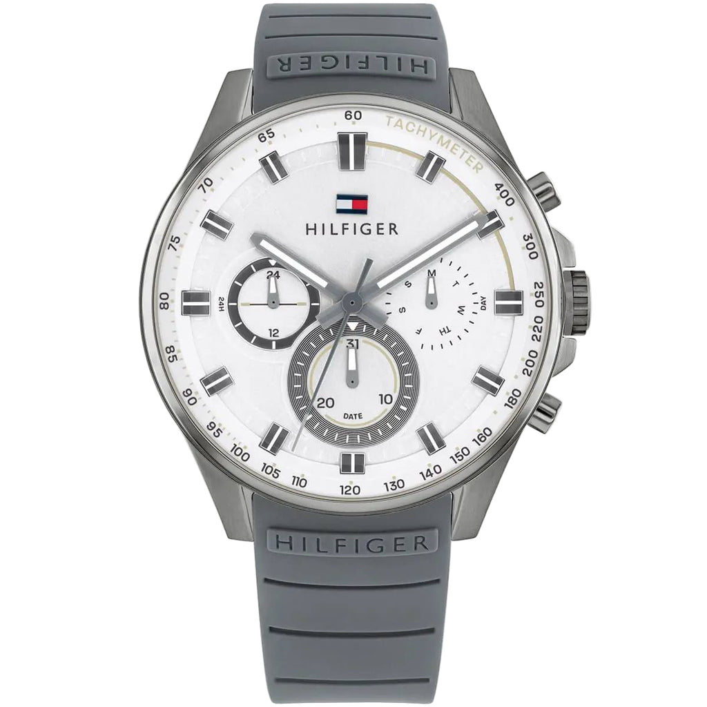 Tommy Hilfiger Men's Gray Silicone Chronograph Watch ⌚️🐘⚪
