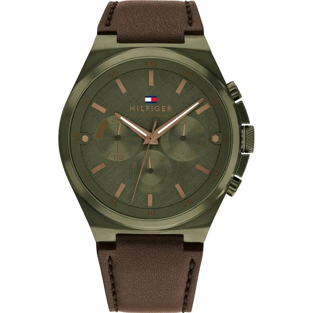 Tommy Hilfiger Men's Olive Green & Brown Leather Multi-Function Watch 🌲🤎⌚️