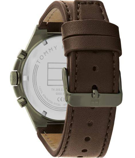 Tommy Hilfiger Men's Olive Green & Brown Leather Multi-Function Watch 🌲🤎⌚️
