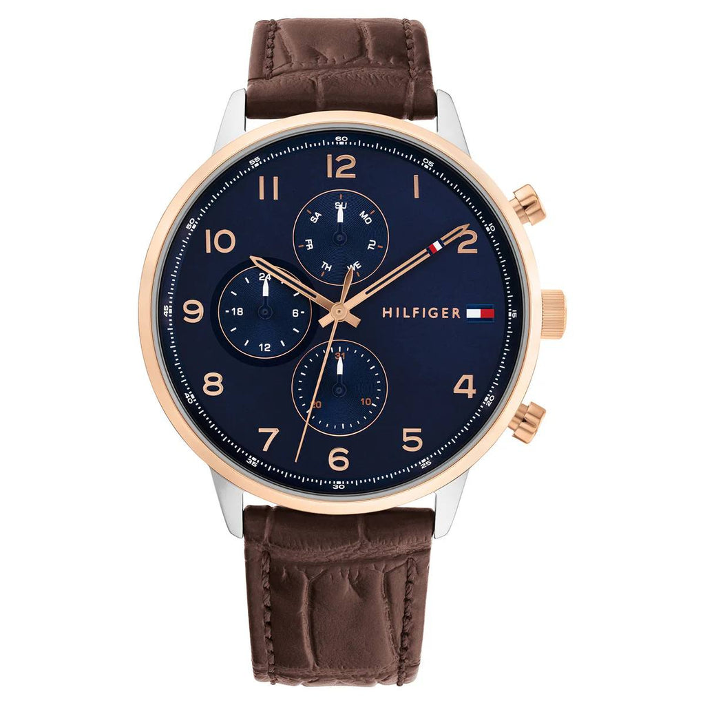 Tommy Hilfiger Men's Navy Dial Brown Croc-Embossed Leather Watch 💙🐊⌚️