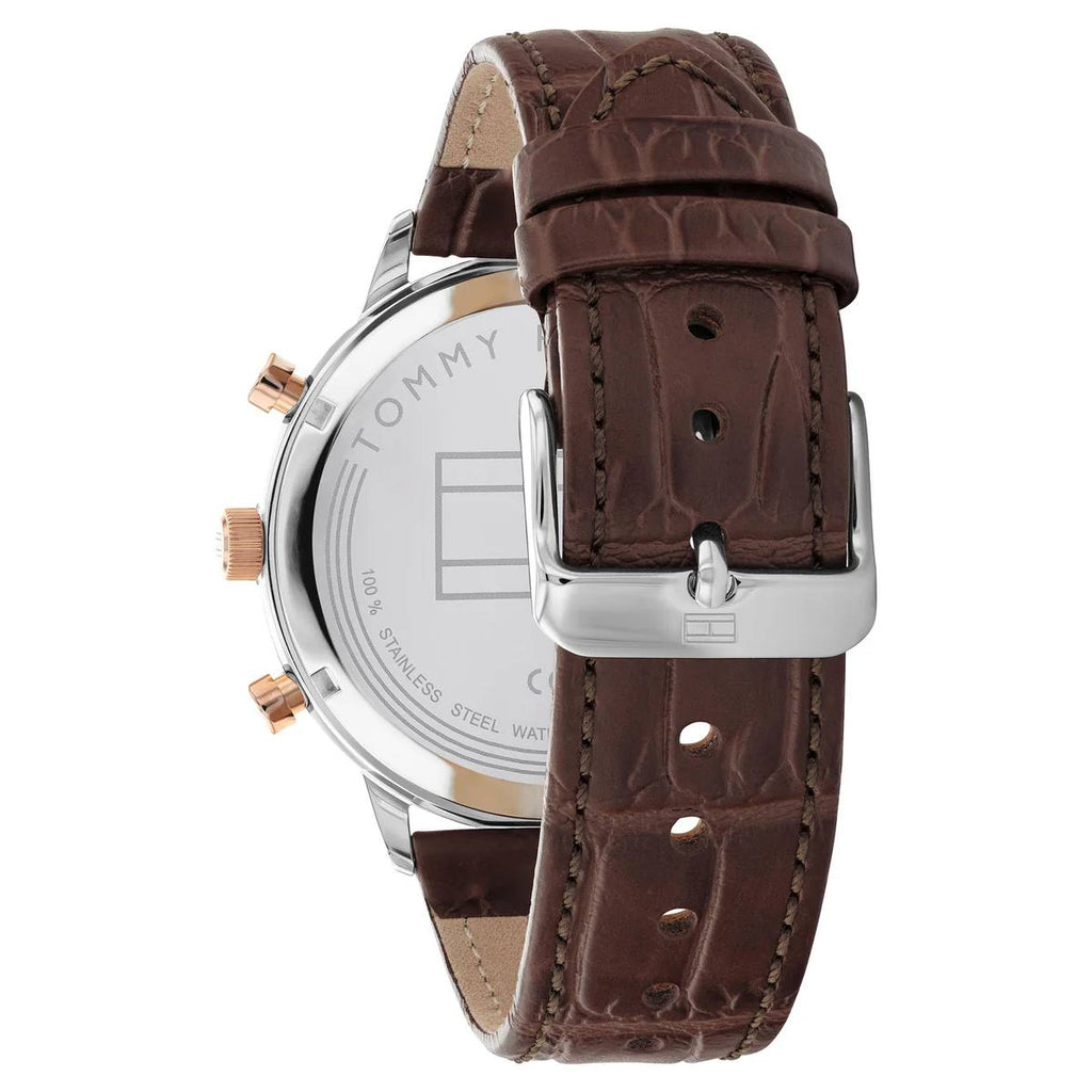 Tommy Hilfiger Men's Navy Dial Brown Croc-Embossed Leather Watch 💙🐊⌚️