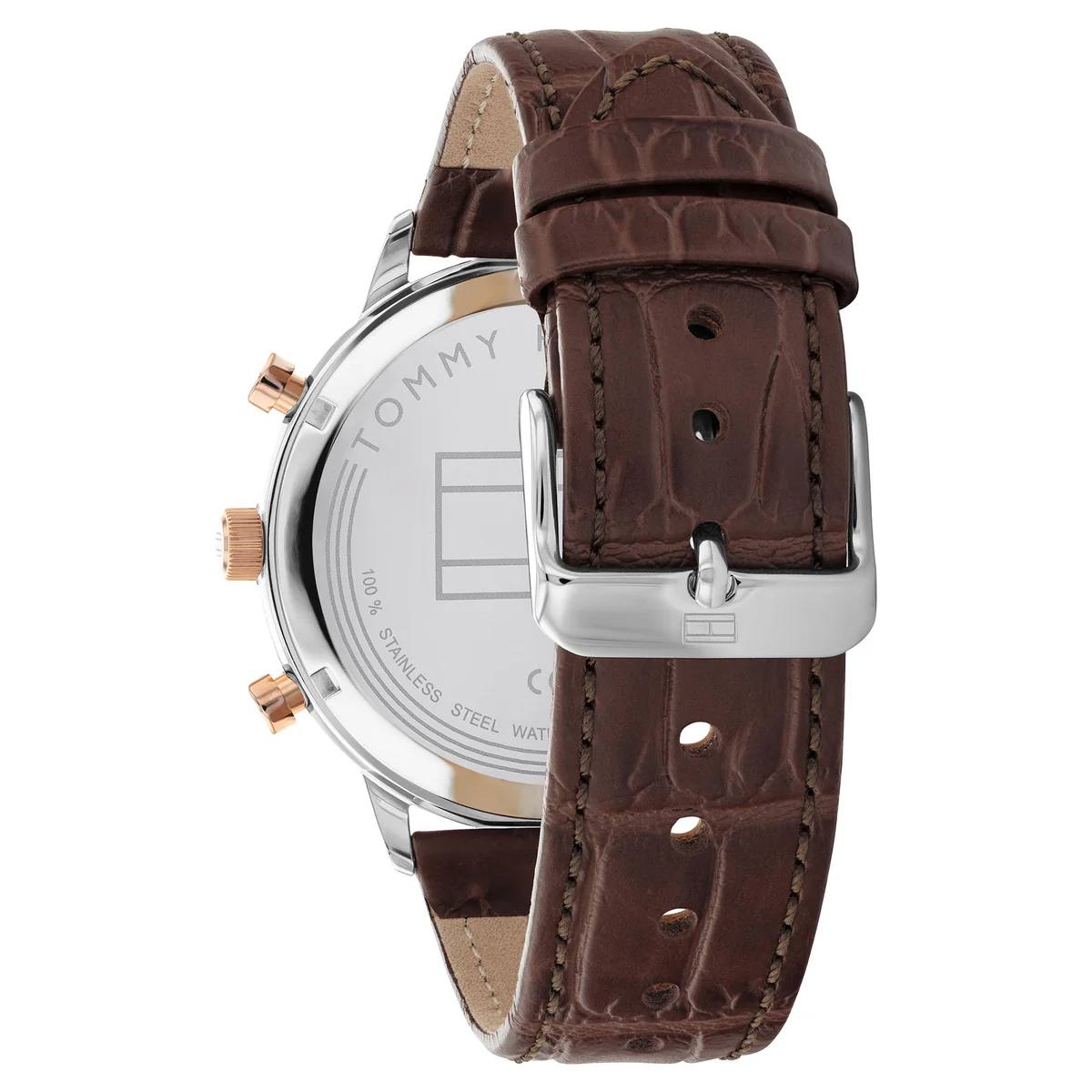 Tommy Hilfiger Men's Navy Dial Brown Croc-Embossed Leather Watch 💙🐊⌚️