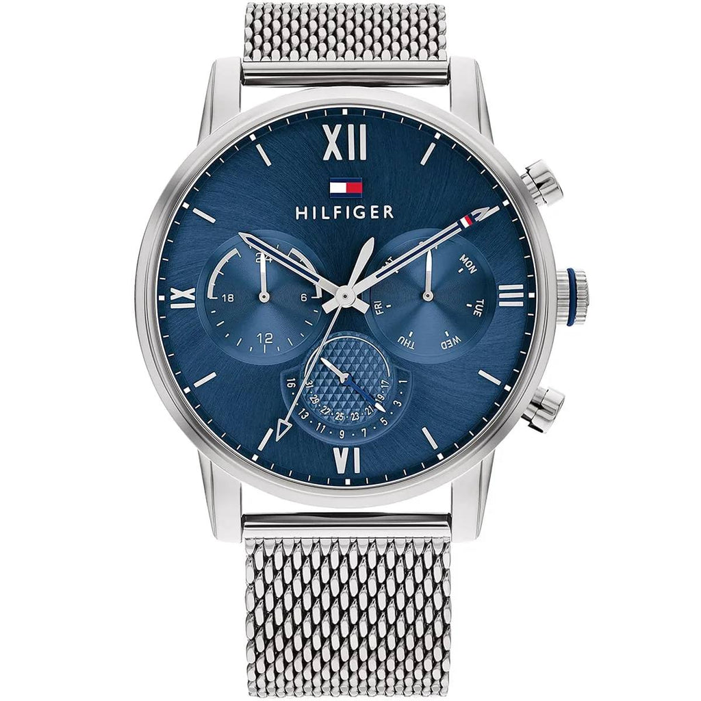 Tommy Hilfiger Men's Blue Textured Dial Mesh Strap Multi-Function Watch 💙⌚️🔗