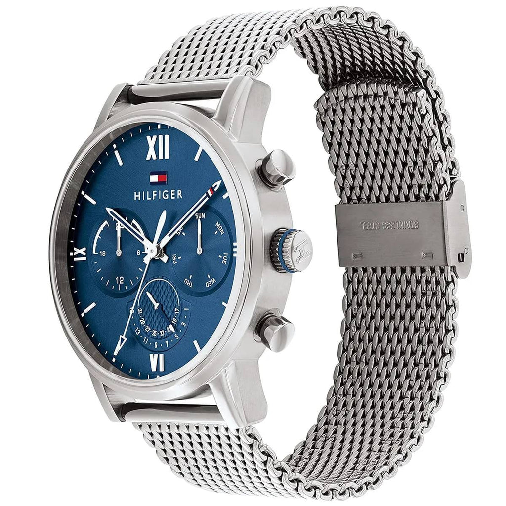Tommy Hilfiger Men's Blue Textured Dial Mesh Strap Multi-Function Watch 💙⌚️🔗