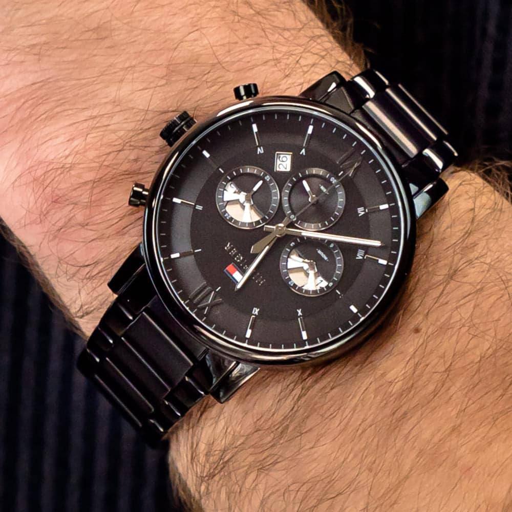 Tommy Hilfiger Men's All-Black Chronograph Multi-Function Watch 🖤⌚️✨