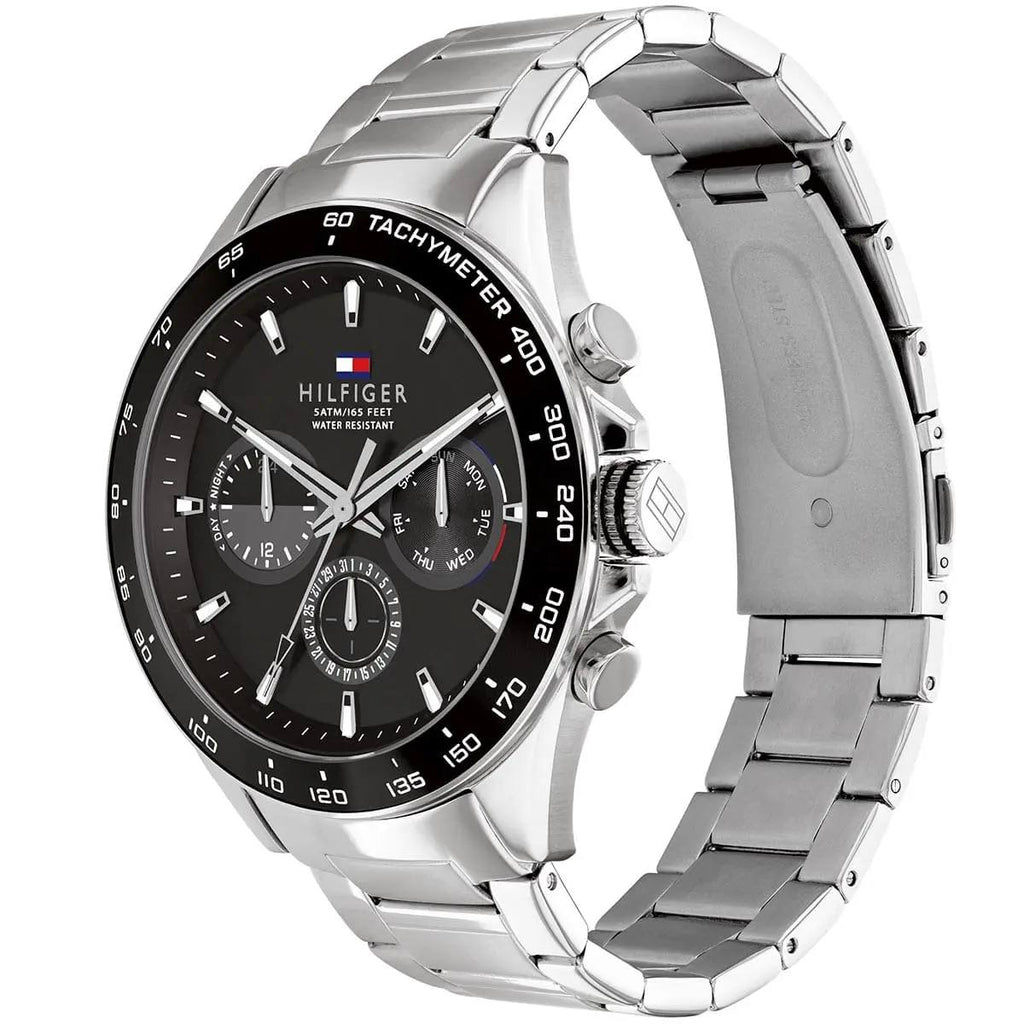 Tommy Hilfiger Men's Silver & Black Textured Dial Multi-Function Watch 🔗⚫️⏱️