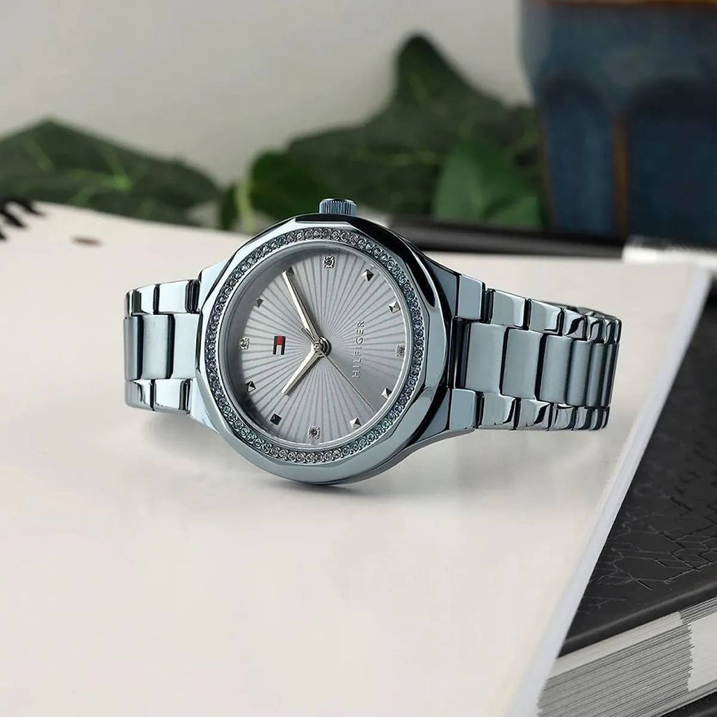 Tommy Hilfiger Women's Blue Crystal Bezel Sunray Dial Watch 💙✨⌚️