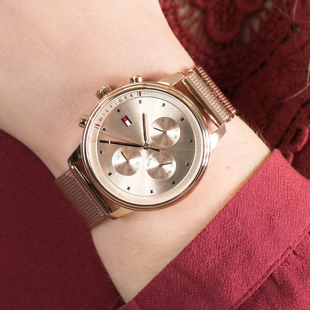 Tommy Hilfiger Women's Rose-Gold Multi-Function Mesh Watch 💖⌚️🔗