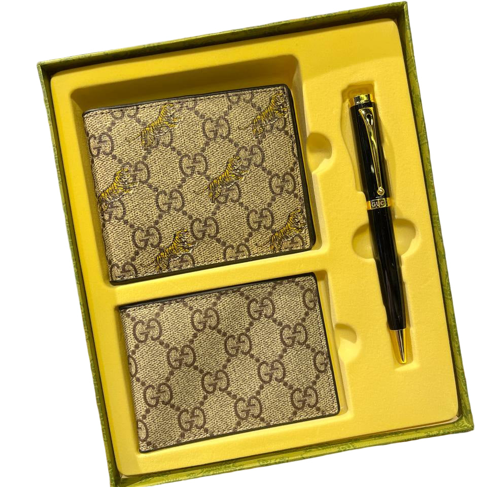 🐅 Gucci Monogram Tiger Print Wallet & Card Holder Gift Set 🖋️🎁