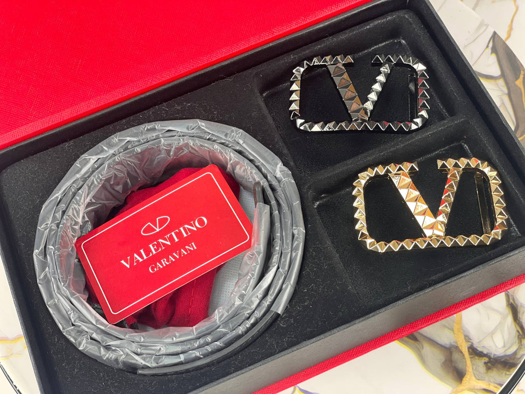 Valentino Garavani Reversible Belt Set with Iconic VLogo and Rockstud Buckles 🖤✨🌟