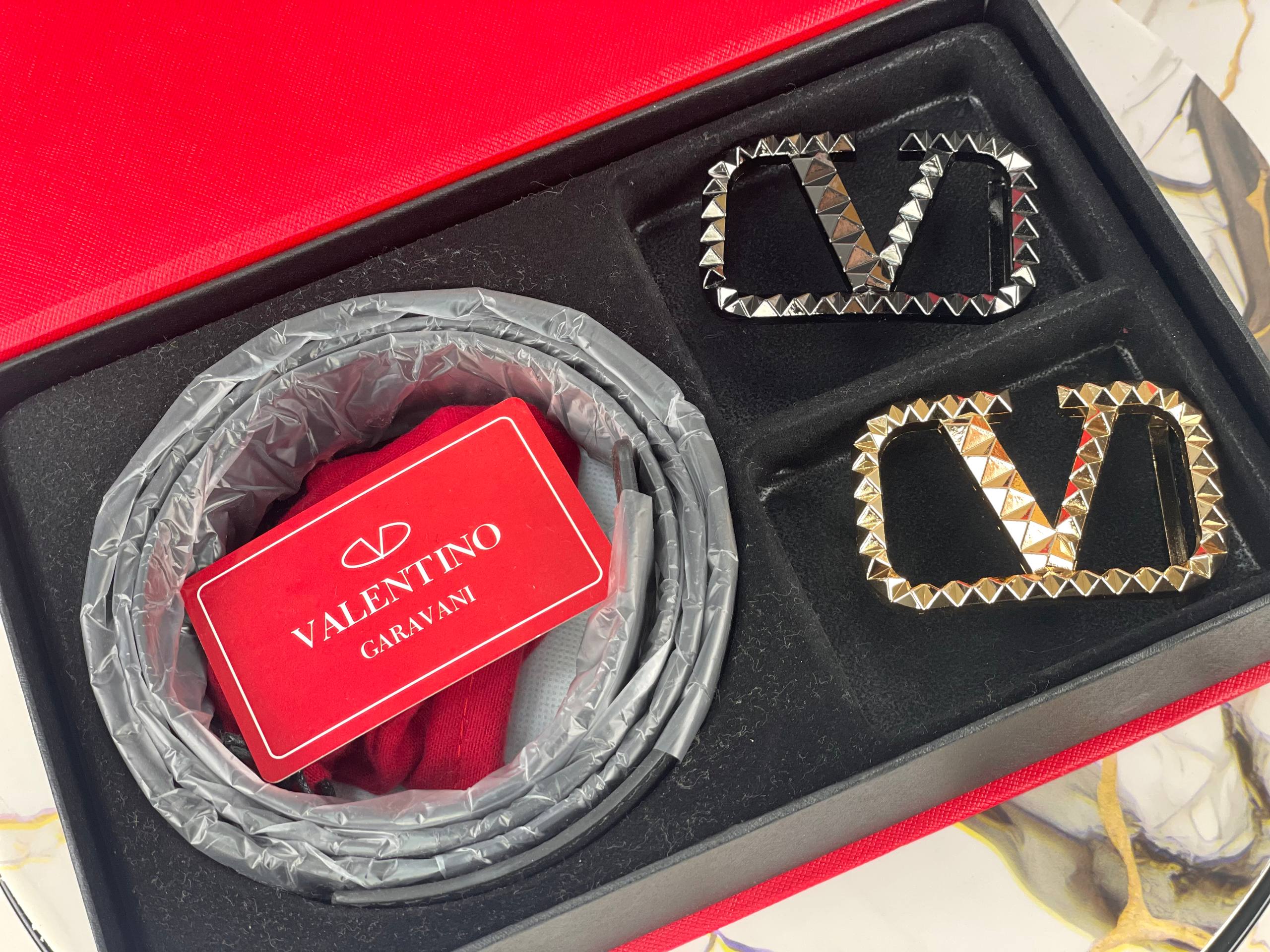 Valentino Garavani Reversible Belt Set with Iconic VLogo and Rockstud Buckles 🖤✨🌟