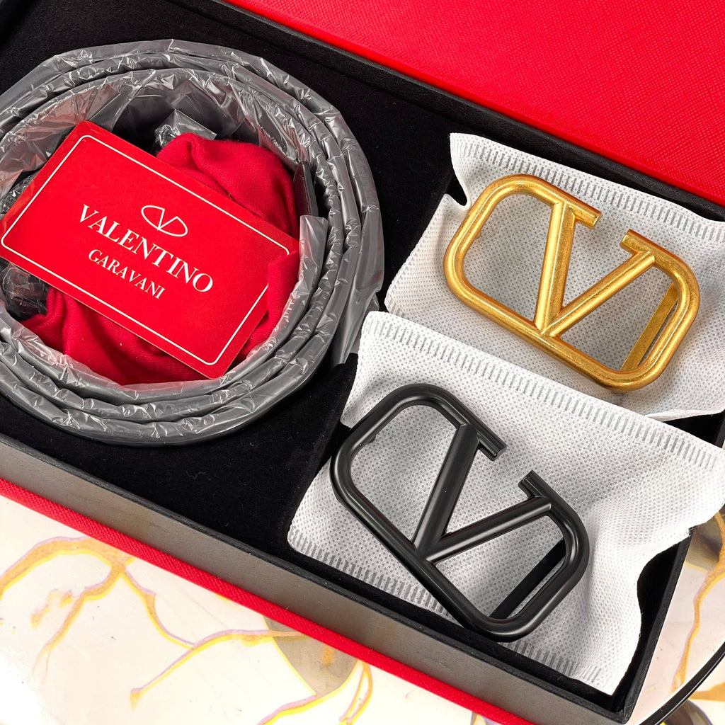 Valentino Garavani VLogo Belt Set with Dual Buckles ✨🖤💛