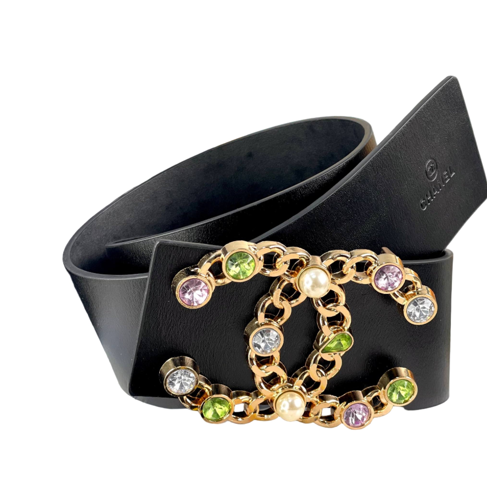 Chanel Crystal & Pearl Embellished Interlocking CC Logo Belt 🌈💎⚪