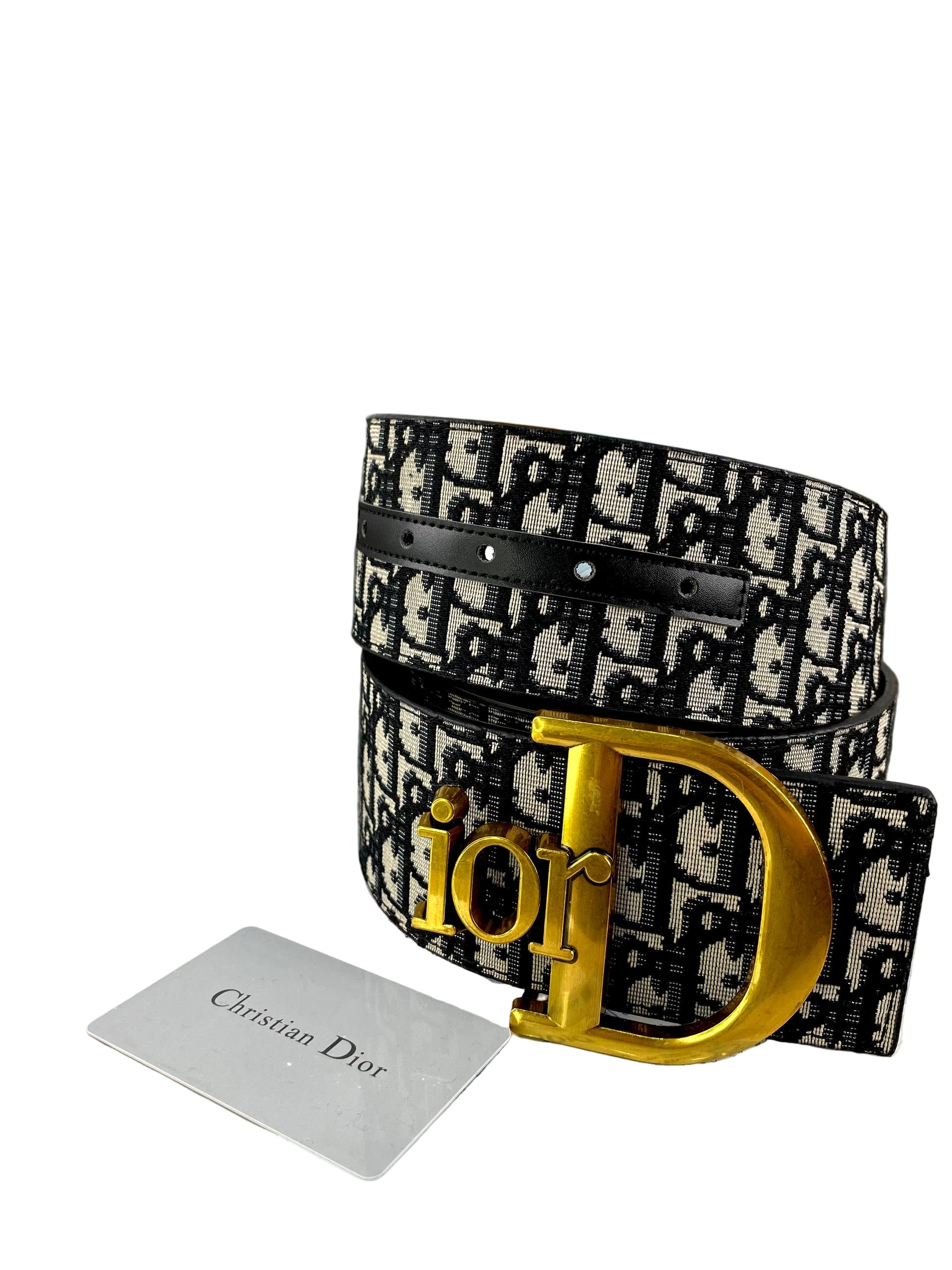 Christian Dior Oblique Canvas Belt with Large Gold 'Dior' Logo Buckle 🖤🤍✨