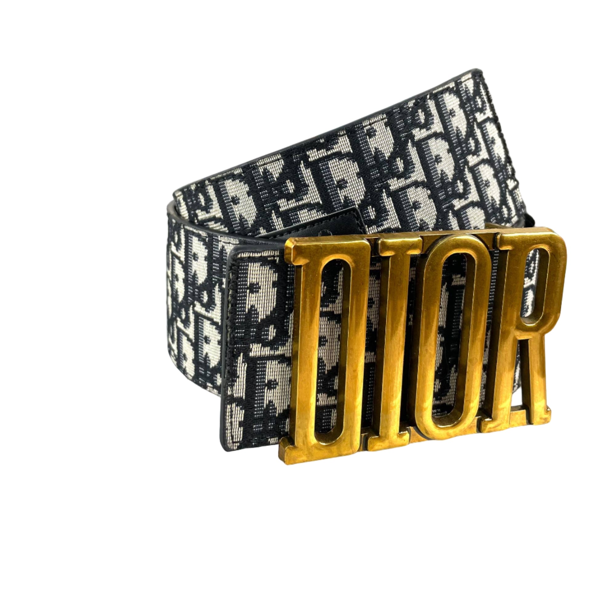 Christian Dior Oblique Canvas Belt with Oversized Gold Logo Buckle 🤍🖤✨