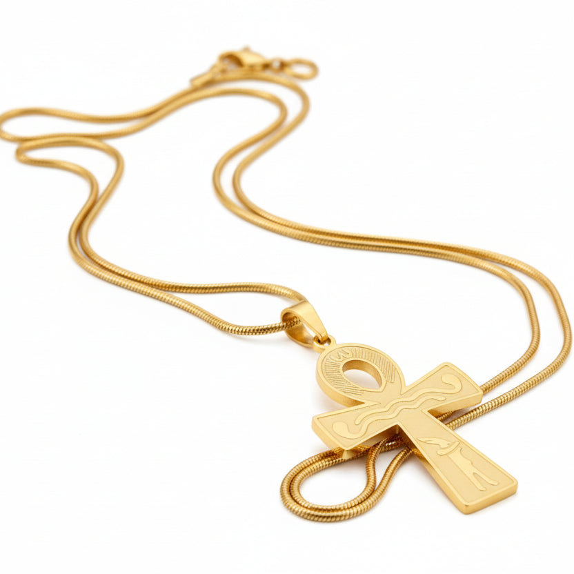 Ancient Egyptian Ankh Cross Gold Pendant Necklace 𓂀 ✨ ☀️