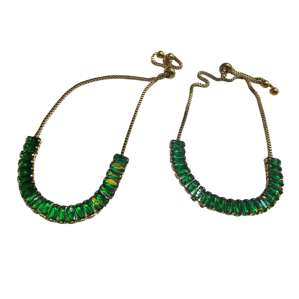 Emerald Green Baguette Crystal Goldtone Adjustable Bracelets