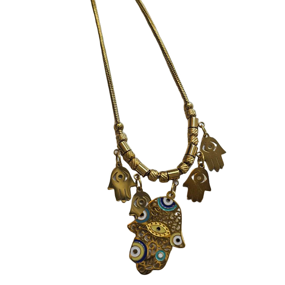 Mystic Hamsa & Evil Eye Goldtone Charm Necklace 🌟