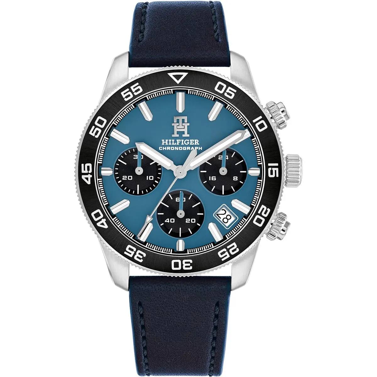 Tommy Hilfiger Blue Dial Chronograph Watch Navy Leather 🔵⏱️⚓