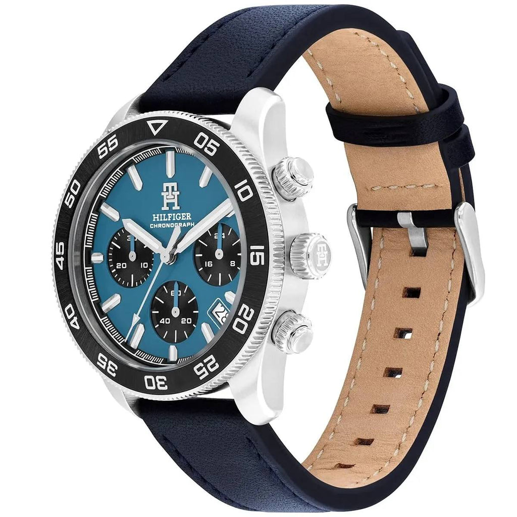 Tommy Hilfiger Blue Dial Chronograph Watch Navy Leather 🔵⏱️⚓