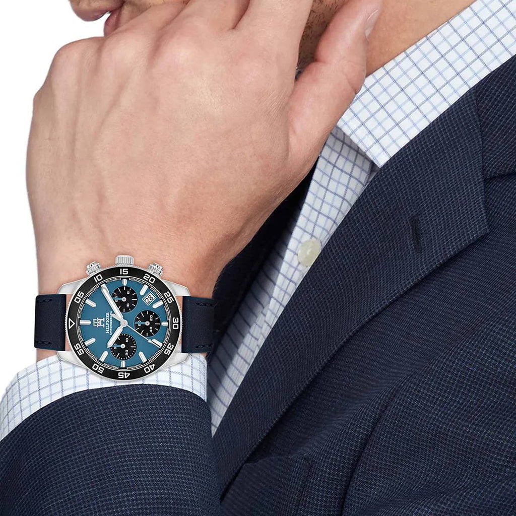 Tommy Hilfiger Blue Dial Chronograph Watch Navy Leather 🔵⏱️⚓