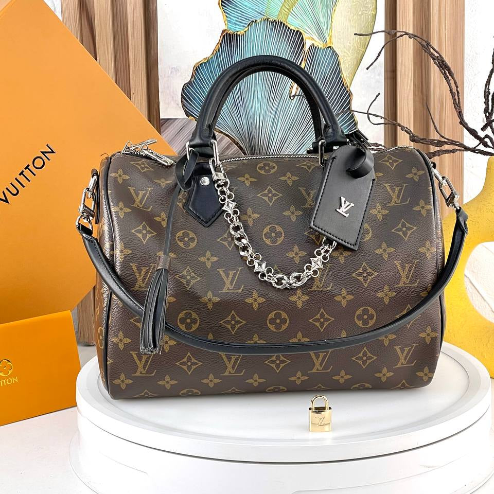 Louis Vuitton Monogram Canvas Bag with Burgundy Leather Accents
