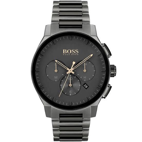 ⚫ BOSS Chronograph Watch with Gunmetal Finish and Gold Accents 🎩