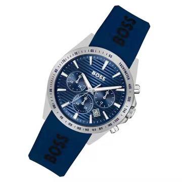 💙 BOSS Chronograph Watch with Blue Dial and Silicone Strap ⌚